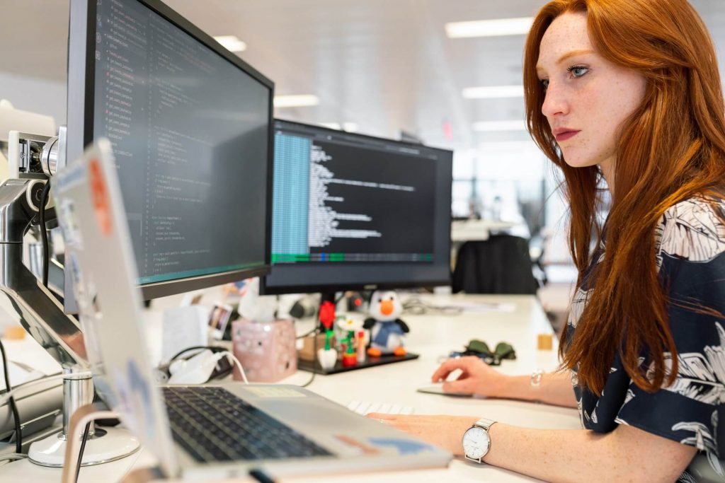 woman on the computer