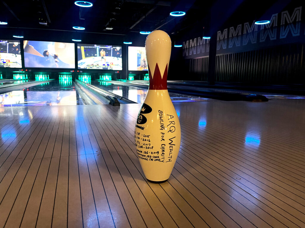 image of the ARQ bowling for charity bowling pin
