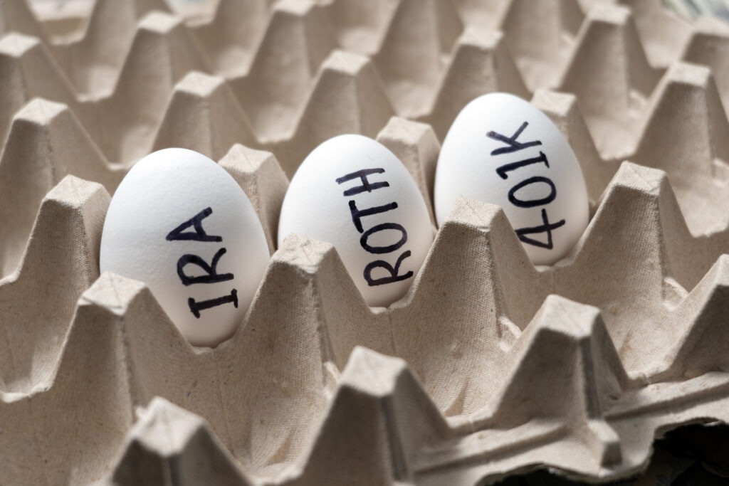 Money and white eggs for retirement, savings, and financial planning concept.
